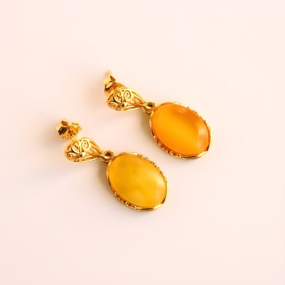 Baltic Honey Amber 14k Gold Plated Sterling Silver Earrings - Picture 1 of 4